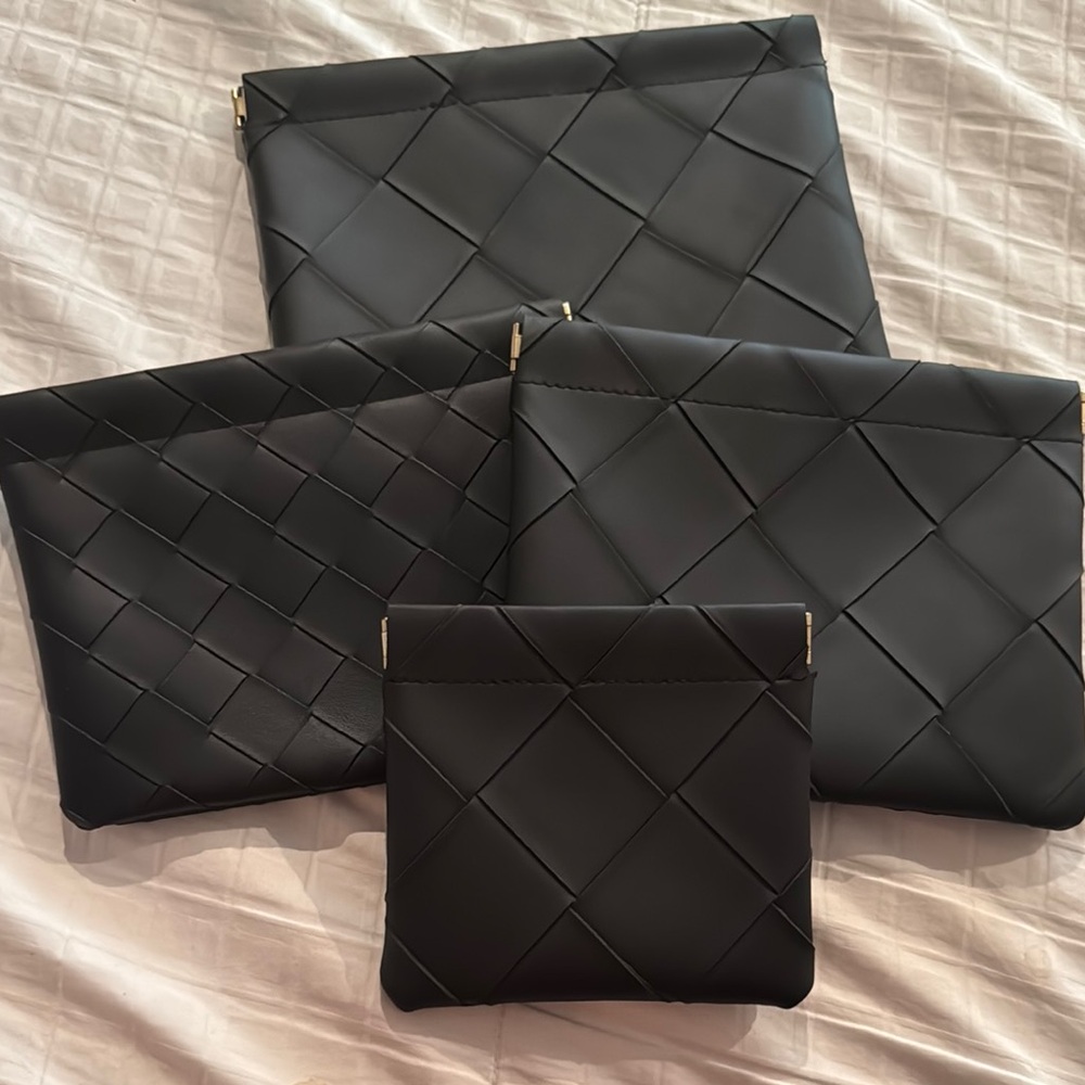 Black Quilted Pouch Set